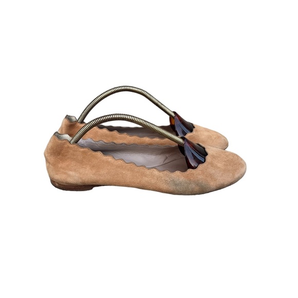 Chloe Scallop Flats Tan Soft Suede Flats Womens Size 36 EU 6 US Used - Picture 4 of 13